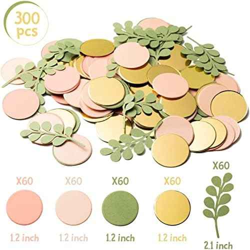 BeYumi 300Pcs Sage Olive Green Peach Blush Round Scatter Confetti Dots Greenery Eucalyptus Paper Confetti Table Decoration Bridal Wedding Confetti Baby Shower Birthday Summer Holiday Party Supplies