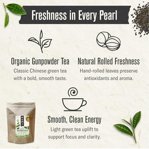 Loose Leaf Green Tea Gunpowder - Organic, 16oz, Brew 200 Cups, Full-Bodied Flavor