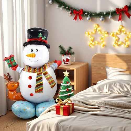Christmas Balloons for Party Decorations, 1Pcs 48 Inch Giant Snowman Balloon, Self Standing Foil Balloons for Christmas Party Birthday Party Supplies Festive Holiday Celebrations