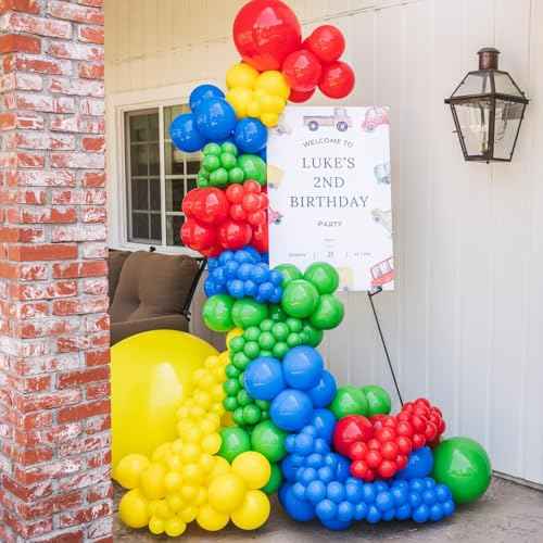 Rainbow Balloon Garland Arch Kit with 162pcs Yellow Blue Red Green Balloons and Long Balloons for Christmas Candyland Birthday Party Decorations