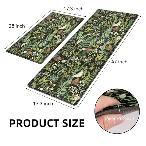 Keensoft 2PCS Botanical Kitchen Rugs Set - Ink Moss Green, 17.3x28 & 17.3x47 Inches