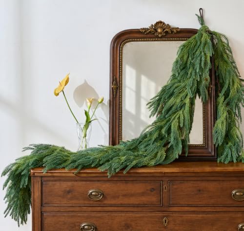 JOJOLEE 6FT Pre-Lit Norfolk Pine Christmas Garland Set of 2 Double-Density