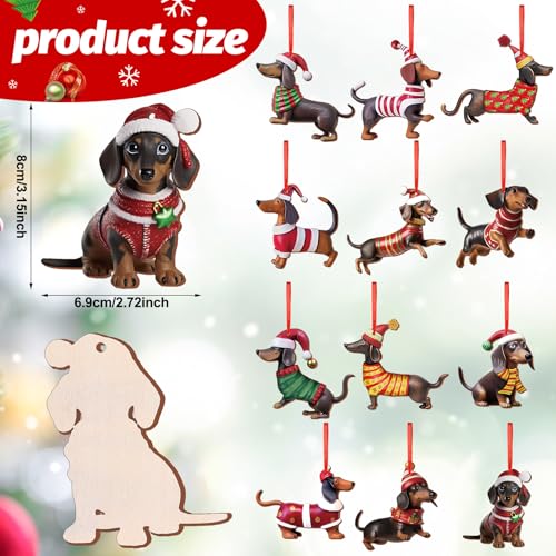 Suzile 36Pcs Dachshund Christmas Ornaments for Christmas Tree