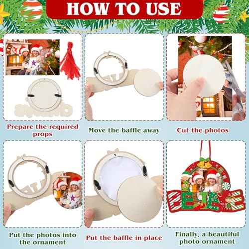 16 Pcs Christmas Photo Frame Ornaments Wooden Santa Claus Snowman Snowflake Picture Frame Tree Decoration DIY Photo Keepsakes for Xmas Party Decorations Winter Holiday Gifts(Wishes)