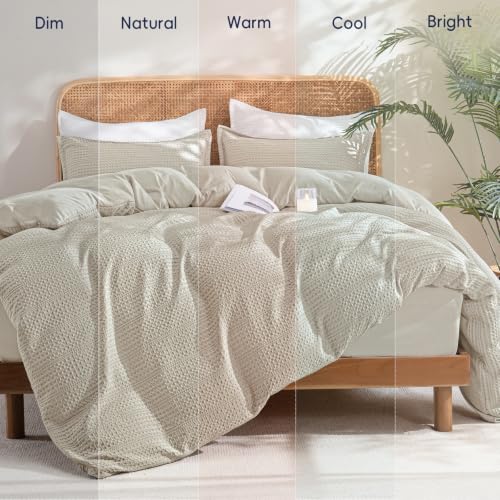 King Size No Comforter Waffle Weave Duvet Cover Set - Natural