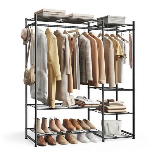 SONGMICS Portable Closet Wardrobe - Black, 49.1" Freestanding Clothing Rack