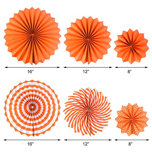 18Pc Party Hanging Orange Paper Fans, Fall Round Folding Wall Decor, Paper Garlands Flower Decoration for Thanksgiving Halloween Birthday Festival Wedding