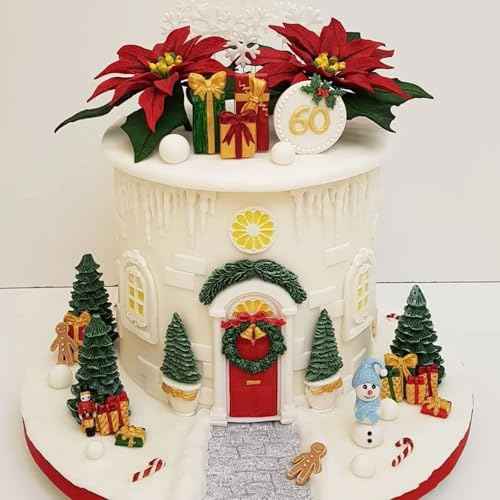 Christmas Tree Fondant Molds, 3 Packs Tree Holly Leaf Silicone Molds European Door Window Chocolate Silicone Molds for Cake Decoration Cupcake Toppers Party Candy Gummy Plaster Clay Resin DIY Crafts