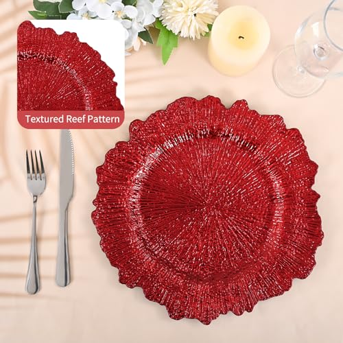 REWOMC 50 Pcs Red Reef Charger Plates 13 Inch Bulk Decorative Dinnerware