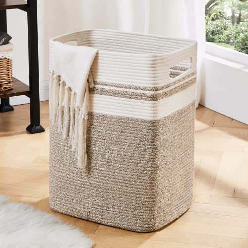 Collapsible Laundry Hamper Basket - Natural Cotton Rope, Large 16.5x13x22 Inches - Yellow Variegated