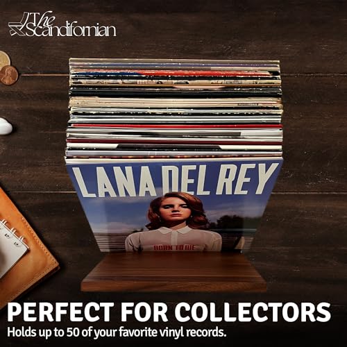 Wood Vinyl Record Holder Shelf - Rustic Modern LP Storage Rack for 25-40 Albums