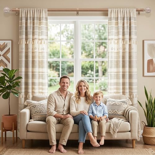 White Wood Boho Curtain Rod 36-91 Inch Pack of 2 Adjustable Window Rods