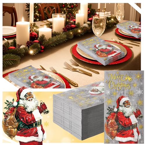 Cholemy Santa Claus Christmas Guest Napkins - 200 Pcs, 2-Ply Paper Towels