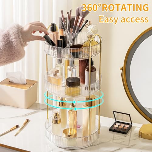 Oifecsie Transparent 3-Tier 360° Rotating Makeup Organizer with Brush Holder