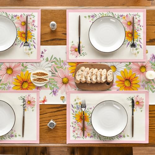 Artoid Mode Pink Sunflowers Butterfly 12x18 Inch Seasonal Placemats Set of 4 for Dining & Holiday Decor