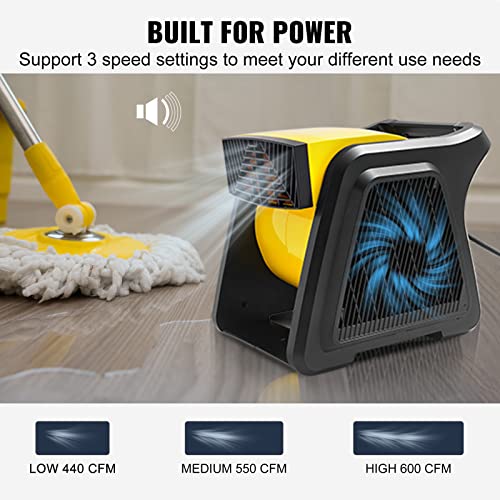 VEVOR 600 CFM Pivoting Utility Floor Fan High Velocity Blower for Drying