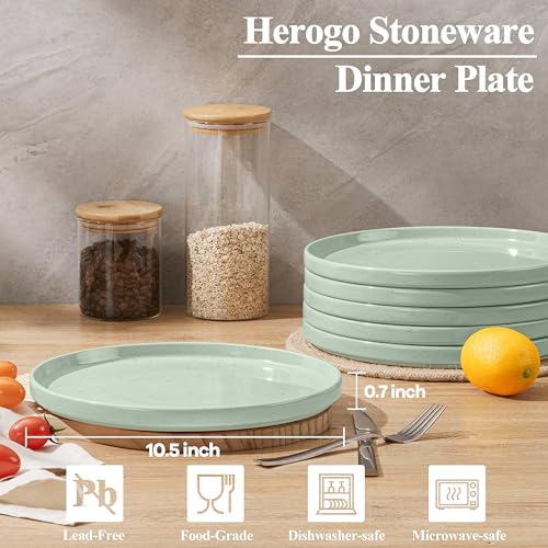 Herogo Stoneware Dinner Plates Set of 6, 10.5" Ceramic Round Plate