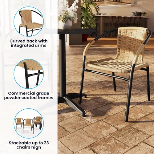 Beige Rattan Stackable Indoor-Outdoor Restaurant Chair Set of 2 - Contemporary Style