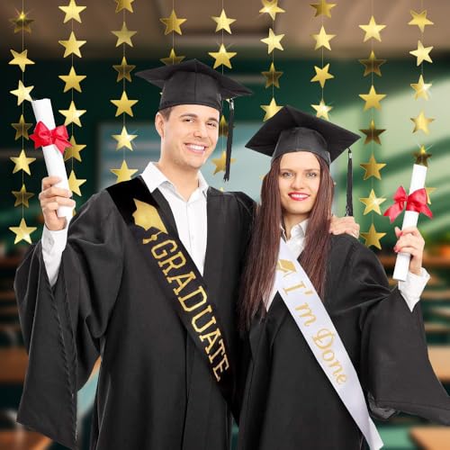 Star Garland, Glitter Gold Star Garland Banner, 66 Feet Double Side Star Hanging Bunting Banner Backdrop Little Star Paper Hanging Decor for Christmas Graduation Birthday Wedding Party Decorations