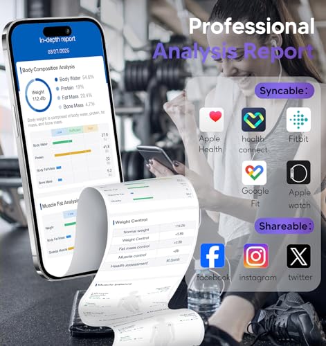 White GE Smart Body Composition Scale - Full Body Analysis, 50+ Metrics, 12.2-inch Display