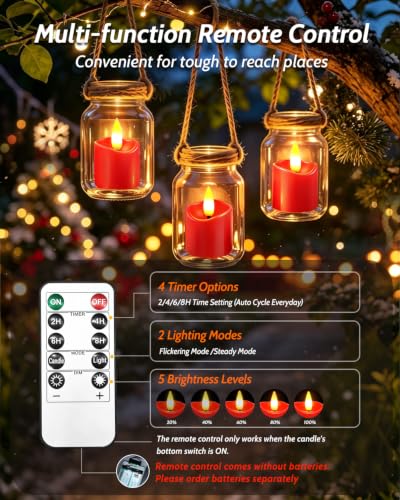 NVJGROP 12 Pack Red Rechargeable Flameless Candles with Remote Timer