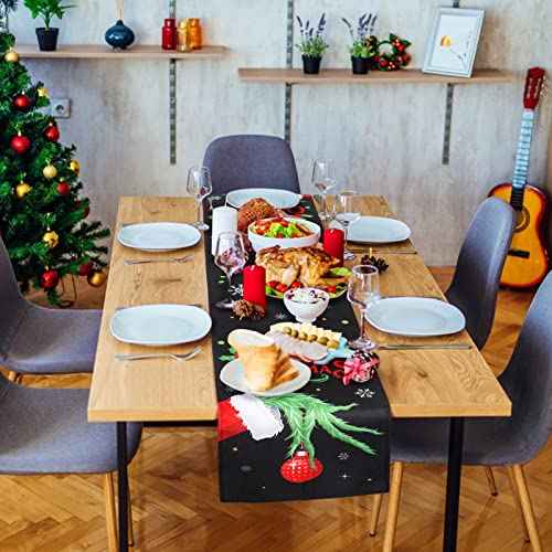 Black Christmas Table Runner, Winter Merry Christmas Table Runner for Christmas Party Holiday Kitchen Dining Table Decor, 14 x 72 Inch