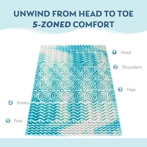 MLILY 2 Inch Queen Gel Memory Foam Egg Crate Mattress Topper 5-Zone Support