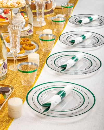 Goodluck 175-Piece Clear Green Disposable Dinnerware Set for 25 Guests - Plates, Cups, Napkins & Cutlery (Variation: Green)