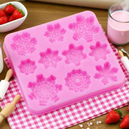 Christmas Snowflake Silicone Molds, Winter Snowflake Fondant Silicone Mold, Holiday Baking Molds for Clay Crafts, Candy and DIY Cake Baking Decoration (2)