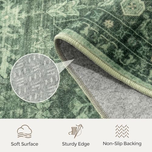 Carpelux Green 9x12 Area Rug - Washable Non-Slip Vintage Floral Pattern