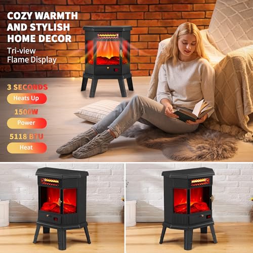 RealSmart Black 22-Inch Electric Fireplace Heater with 3D Flame, Remote & Timer