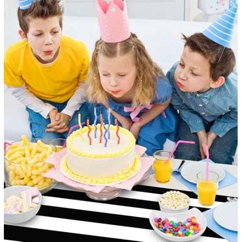 3 Pcs Stripe Table Runner Plastic 14 x 108 Black and White Striped Table Runners for Wedding Birthday Baby Shower Party Table Centerpiece Decorations Disposable Table Runner