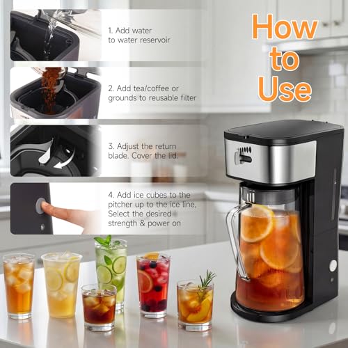 WATO FT Black Iced Coffee Tea Maker with Reusable Filter 3QT Pitcher