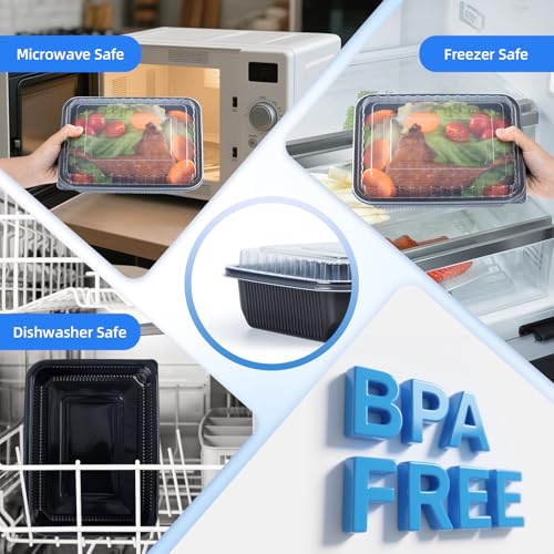 Leakproof Black 48 oz Meal Prep Container - Single Compartment, Jumbo Size, 40 Pack