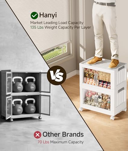Hanyi 140 QT Stackable Storage Bins with Lids, 4 Tier Collapsible