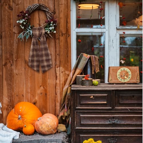 Fall Wreath Sash for Front Door, Red Brown Buffalo Plaid Sash Holiday Autumn Wreath Accessories for Home Birthday Christmas Decorations