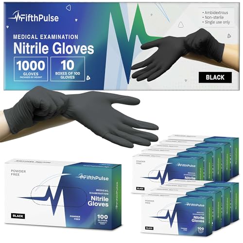 Black Nitrile Exam Gloves Large Case of 1000 - Latex-Free, Powder-Free, Textured Grip, Medical Grade, Disposable for Food & Lab Use - Click-Medical