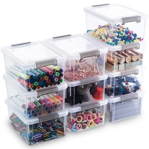 Citylife 10Packs 1.3Qt Small Storage Bins with Lids,Stackable Clear