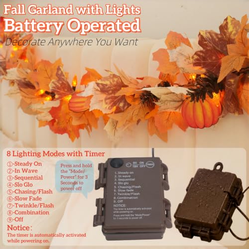 Dolunvo 2-Pack 10Ft Battery Operated Fall Garland with Lights, Pumpkin & Maple Leaves