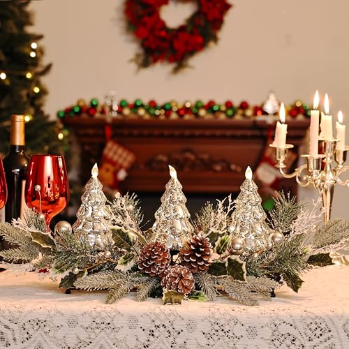 MOONET Silver Christmas Tree & Pine Cone Centerpiece with LED Lights (Tree)