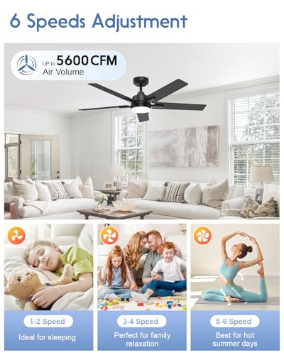 52-Inch Smart Ceiling Fan with Lights Black and Brown - Alexa, Remote, App Control