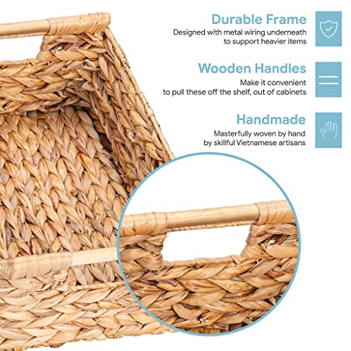 Large Water Hyacinth Wicker Storage Basket - Natural Home Organizer 15.5"L x 10.8"W x 6.2"H