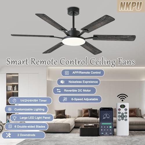 Black 60 Inch Ceiling Fan with Lights and Remote Control - Reversible Blades & Dimmable LED