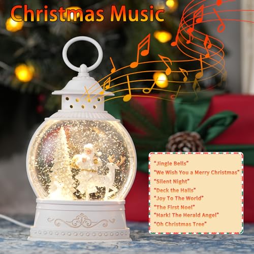 PestiLite Ty- Christmas Santa Deer Snow Globe with Music & Lights, 6H Timer, USB/Battery Operated - Festive Holiday Decor Gift