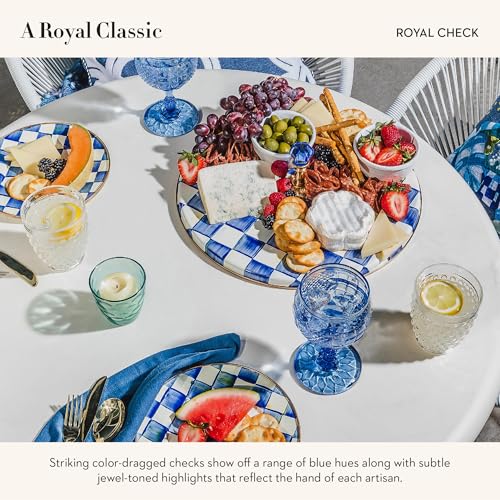MacKenzie-Childs Cheese Course Charcuterie Board Blue - Royal Check, Round Serving Platter