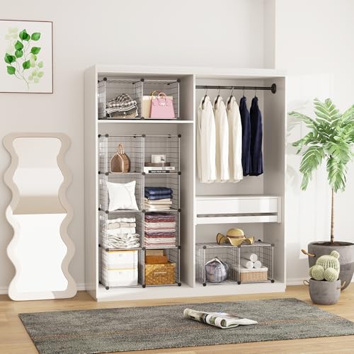 Wire Cube Storage Organizer 12-Cube Metal Grid Shelving - Silver Gray