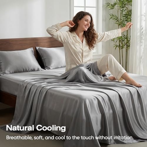 Charcoal Queen Size Bamboo Viscose Tencel Sheets Set Luxury Cooling & Softness