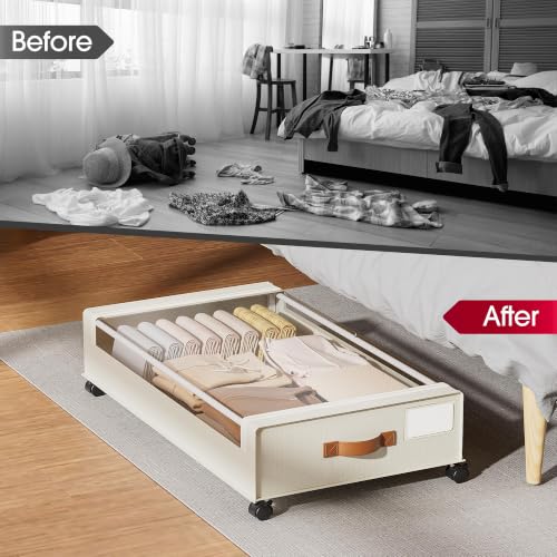 Yecaye Beige Large Under Bed Storage Containers with Wheels 2 Pack