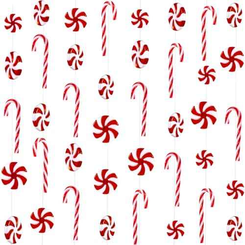 WILLBOND 48 Pcs Christmas Candy Canes Ornament Plastic Christmas Tree Hanging Decoration Fake Swirl Candy Canes Garlands with Crystal Wire for Home Xmas Gift Indoor Outdoor Party Favor (Red and White)