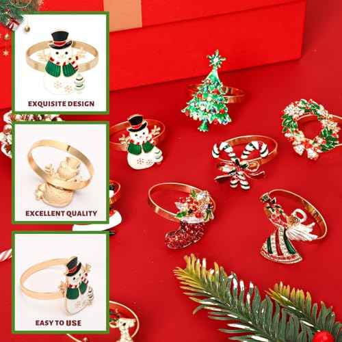 6 Pieces Christmas Napkin Rings Christmas Napkin Holders for Cloth Napkins Rhinestone Crystal Holiday Napkins for Dinners Parties Wedding Adornment Table Decorations